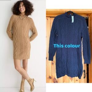 NWT J Crew Cable Knit Mini Sweater Dress Navy Blue BN154 Lambs Wool Blend Ruffle